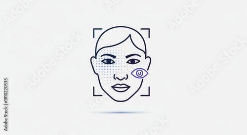 Facial recognition system with purple target on woman's cheek scanning face
