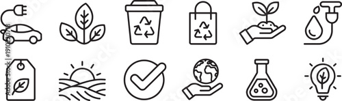 Eco friendly icons for sustainable living and environmental conservation efforts