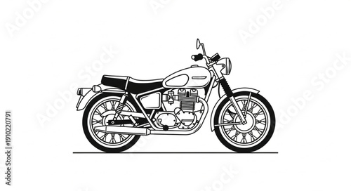 Vintage Motorcycle Line Art Illustration.