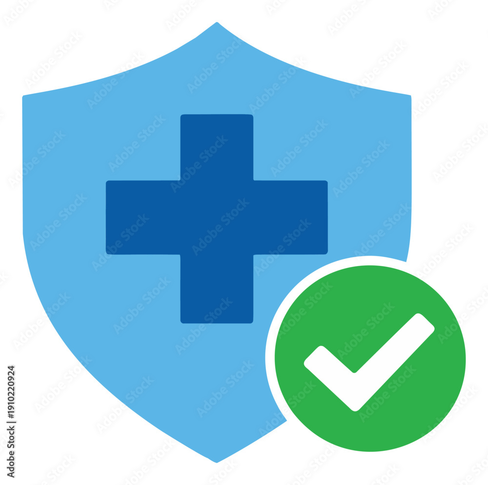 Obraz premium Flat graphic illustration of a healthcare shield with a checkmark depicting guaranteed health protection for medical services