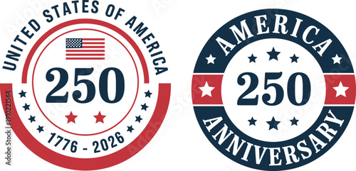America 250 anniversary emblem illustration, patriotic badge artwork, commemorative design vector, US independence composition, national pride symbol, milestone concept