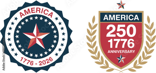 America 250 anniversary emblem illustration, patriotic badge artwork, commemorative design vector, US independence composition, national pride symbol, milestone concept