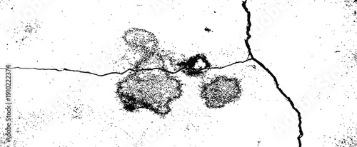 Black and white vector grunge texture with cracked wall and distressed dust spots overlay