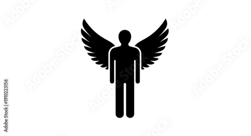 Stylized graphic icon of an angel figure with wings, representing spirituality and guidance.
