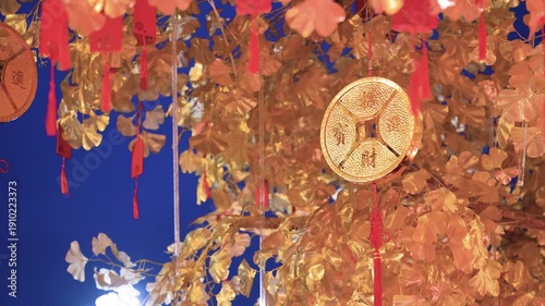 Spring Festival Blessing Golden Leaf Tree Attracting Wealth Copper Coin Pendant