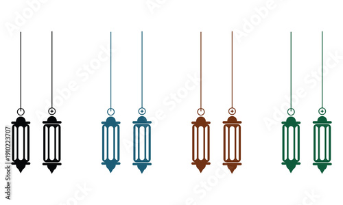  Islamic Ramadan icons set of hanging Ramadan lanterns in Islamic festival vector