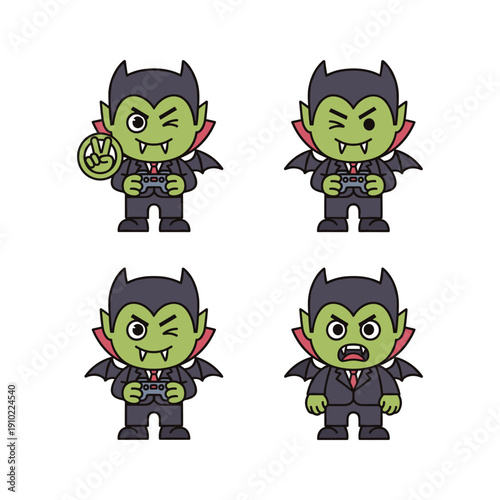 Cartoon vampire characters set with different facial expressions on white background