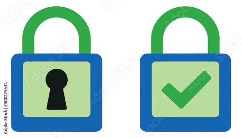 Modern icon padlock set featuring a keyhole and checkmark symbols for security and access