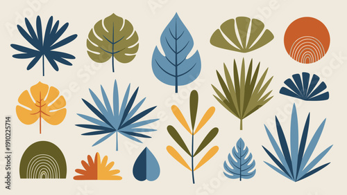 Collection of Abstract Tropical Leaves and Botanical Elements.