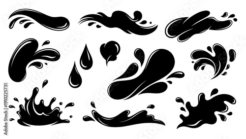 Collection of Black Ink Splashes and Drops for Graphic Design.