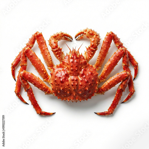 Whole cooked Red King Crab isolated on white background.