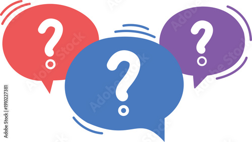 Three colorful speech bubbles with question marks communication concept vector Illustration.
