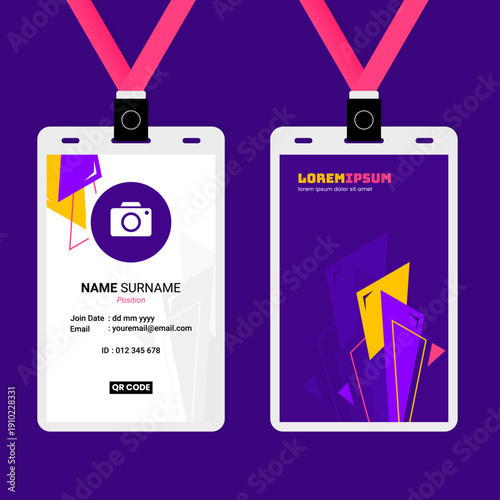 Abstract purple ID card template with geometric diamond shapes for corporate business identity