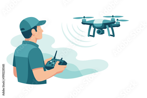 Man Operating Drone with Remote Control Technology.