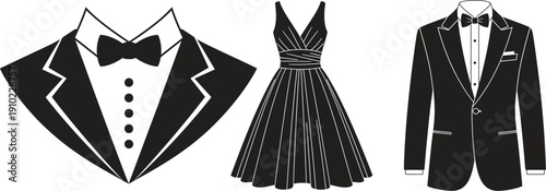 Elegant formal wear for men and women in stylish black and white