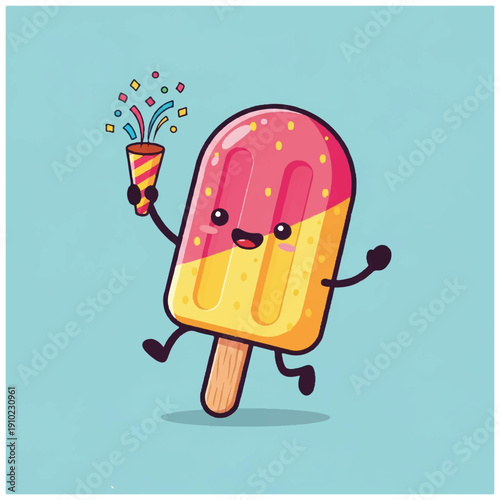 Happy Cartoon Popsicle Character Celebrating.