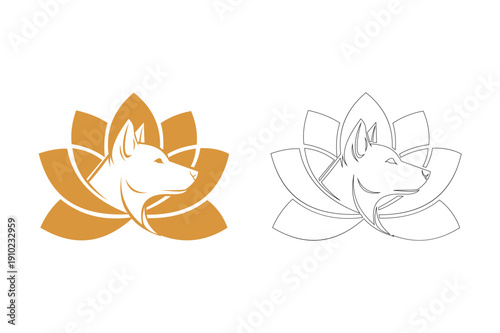 Dog Head Silhouette within Lotus Flower, Logo Design