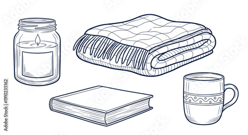 Cozy Comforts Collection Hand Drawn Illustration.