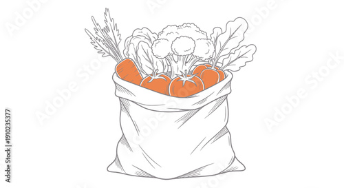 Fresh Produce Bag Sketch Healthy Eating and Organic Food.