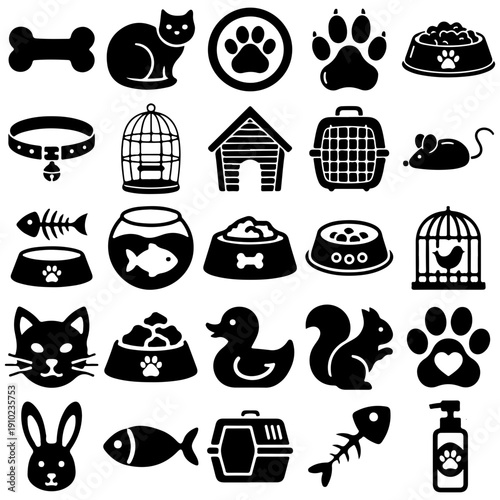 Pet Animal Silhouette Icon Set