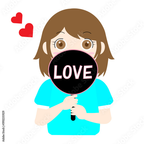 推し活でうちわを持つ女の子のイラスト