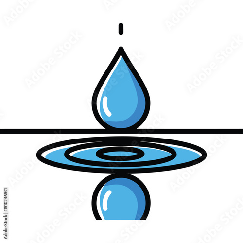 A stylized illustration of a water droplet creating ripples in a serene body of water, viewed from directly above.