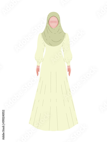 vector illustration of a woman in a green dress with hijab