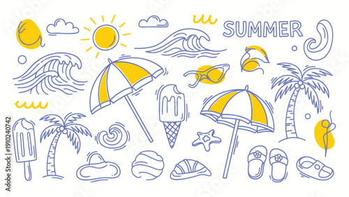 Summer Beach Vacation Elements Collection Fun Tropical Holiday.