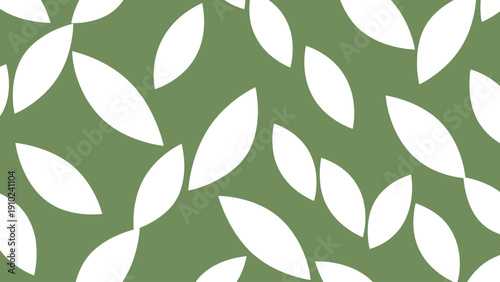 White leaf shapes scattered on a green background.