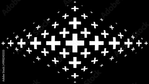 plus signs pattern, black and white background