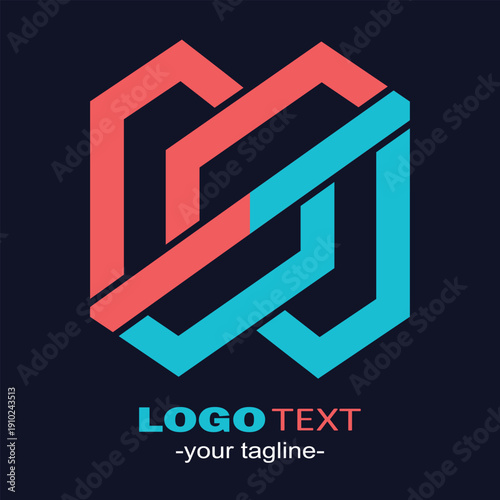 Creative interlocking hexagon logo with modern geometric layering and vibrant neon colors. Ideal for engineering companies, construction brands, and technology businesses.