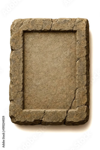 A stone frame on a white background, conveying a sense of antiquity and a blank canvas for creative expression