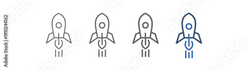 
outline icon set advancement with space rocket design

