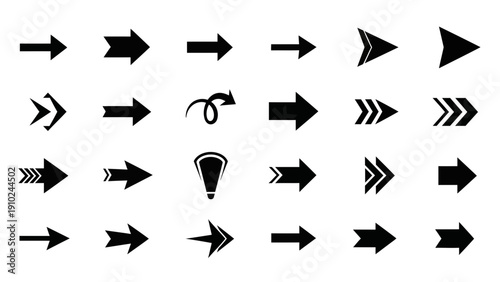 Arrow icons set, different shapes, directions, and styles, black arrows