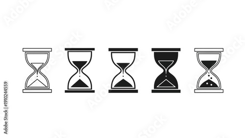 hourglass icons, time concept, sand timer, waiting, deadline, vector illustration