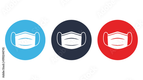 face mask icons, medical symbol, health protection, virus prevention, colorful circles