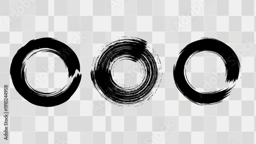 Zen circles brush strokes, abstract art, black ink, minimalist design