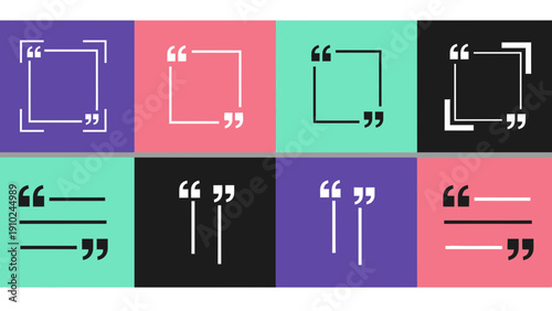 quote frames, quotation marks, speech bubbles, colorful backgrounds