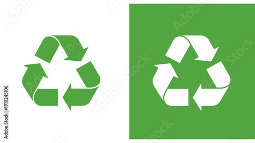 recycling symbol, green arrows on white and green background