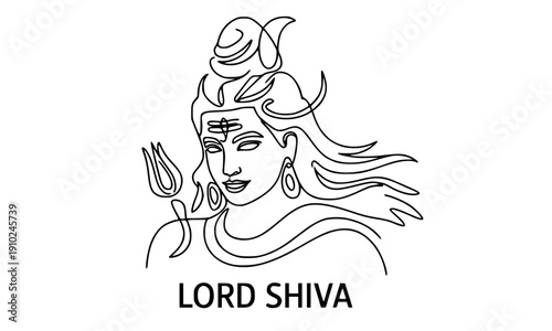 Lord Shiva Portrait Line Art Sketch with Serpent and Crescent Moon, Hindu God Detailed Black and White Illustration for Tattoo Design, Spiritual Coloring Page Template