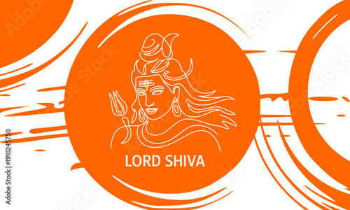 Lord Shiva Hindu God Poster Design with Orange Circular Frame for Maha Shivaratri Festival Banner, Modern Minimalist Religious Greeting Card Template Background