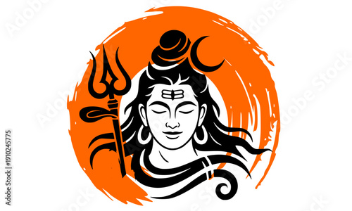 Lord Shiva Hindu God Illustration with Moon and Serpent for Spiritual Meditation, Religious Festival Maha Shivaratri Design, Indian Culture Deity Art