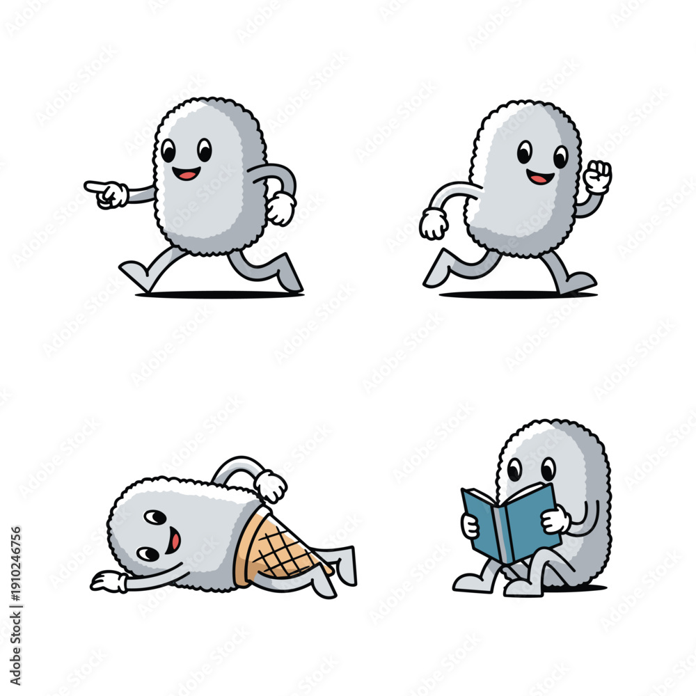 Obraz premium Cartoon character in various active and relaxed poses with a cheerful expression