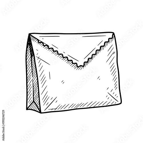 Sketch of an isolated mailer bag on a white background with detailed line art