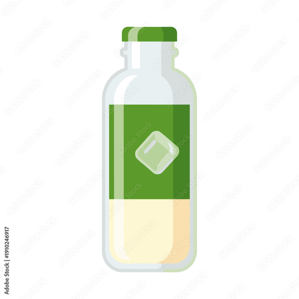 Fototapeta premium Illustration of iced matcha drink in a clear bottle with green label isolated on a white background