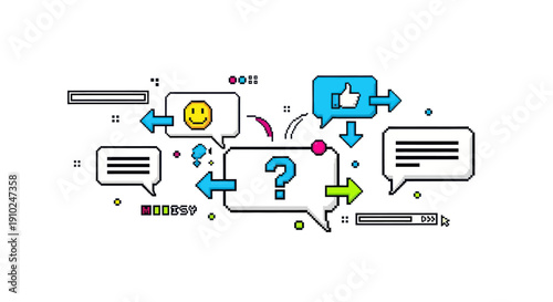 Communication and Feedback Exchange with Emojis and Question Mark.