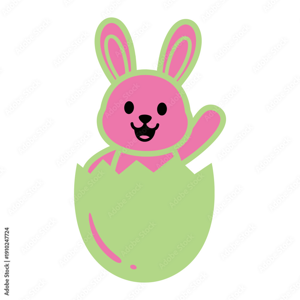 Fototapeta premium Pink Cartoon Bunny Hatching from Egg.