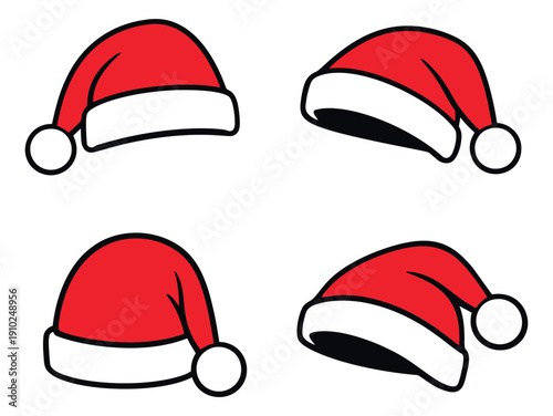 Cartoon Santa hats set featuring four different variations for Christmas celebration