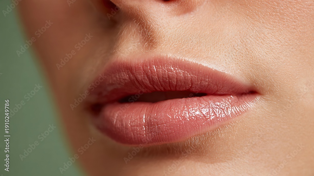 Fototapeta premium Close-up of a lip liner model showcasing elegant lips with subtle makeup in a studio setting