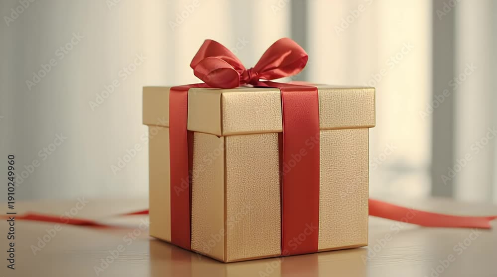 custom made wallpaper toronto digitalGold Gift Box with Red Ribbon Shaking on Table Video.